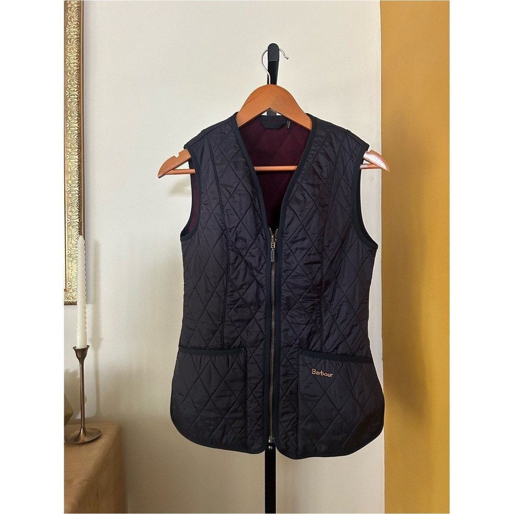 Barbour Betty Quilted Fleece Lined Vest Full Zip Gilet Outdoor Navy Blue US 4